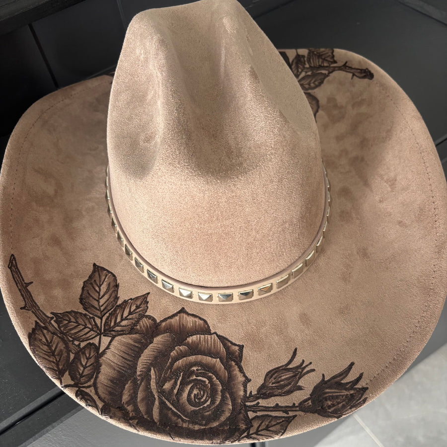 HAND BURNED HAT - “ROSEY”