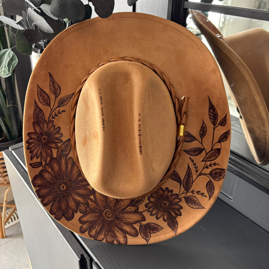 HAND BURNED HAT - "BLOOM"
