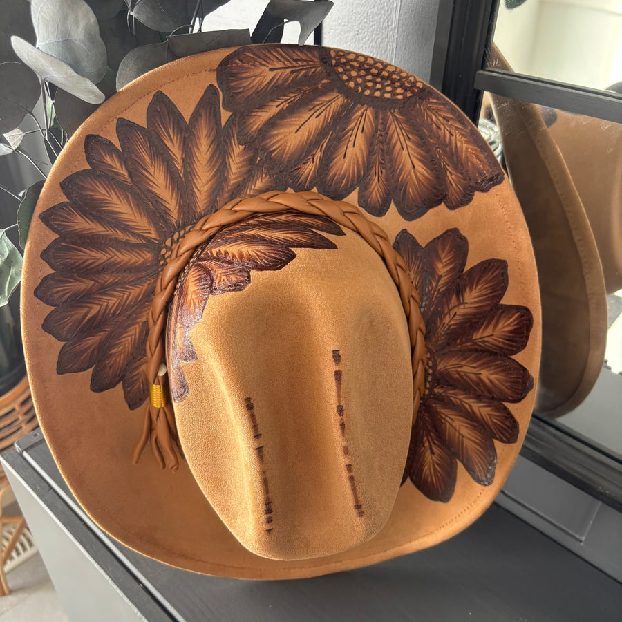 HAND BURNED HAT - "RAY"