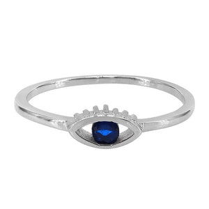 Sterling Silver & Blue CZ Evil Eye Ring