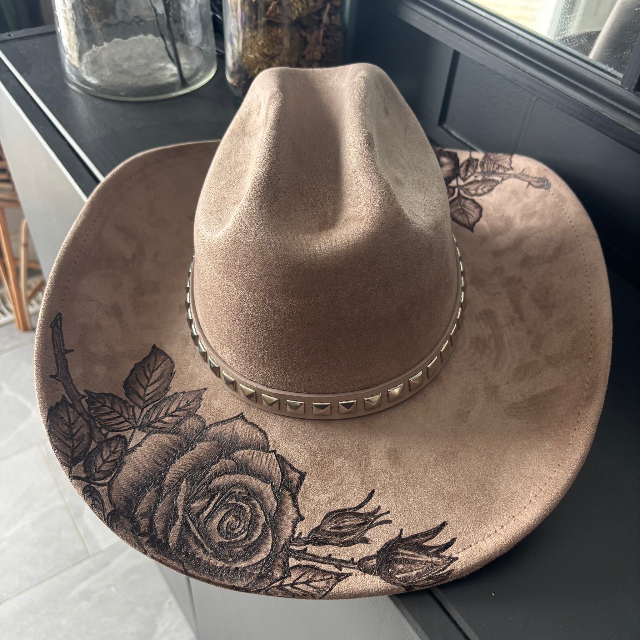 HAND BURNED HAT - “ROSEY”