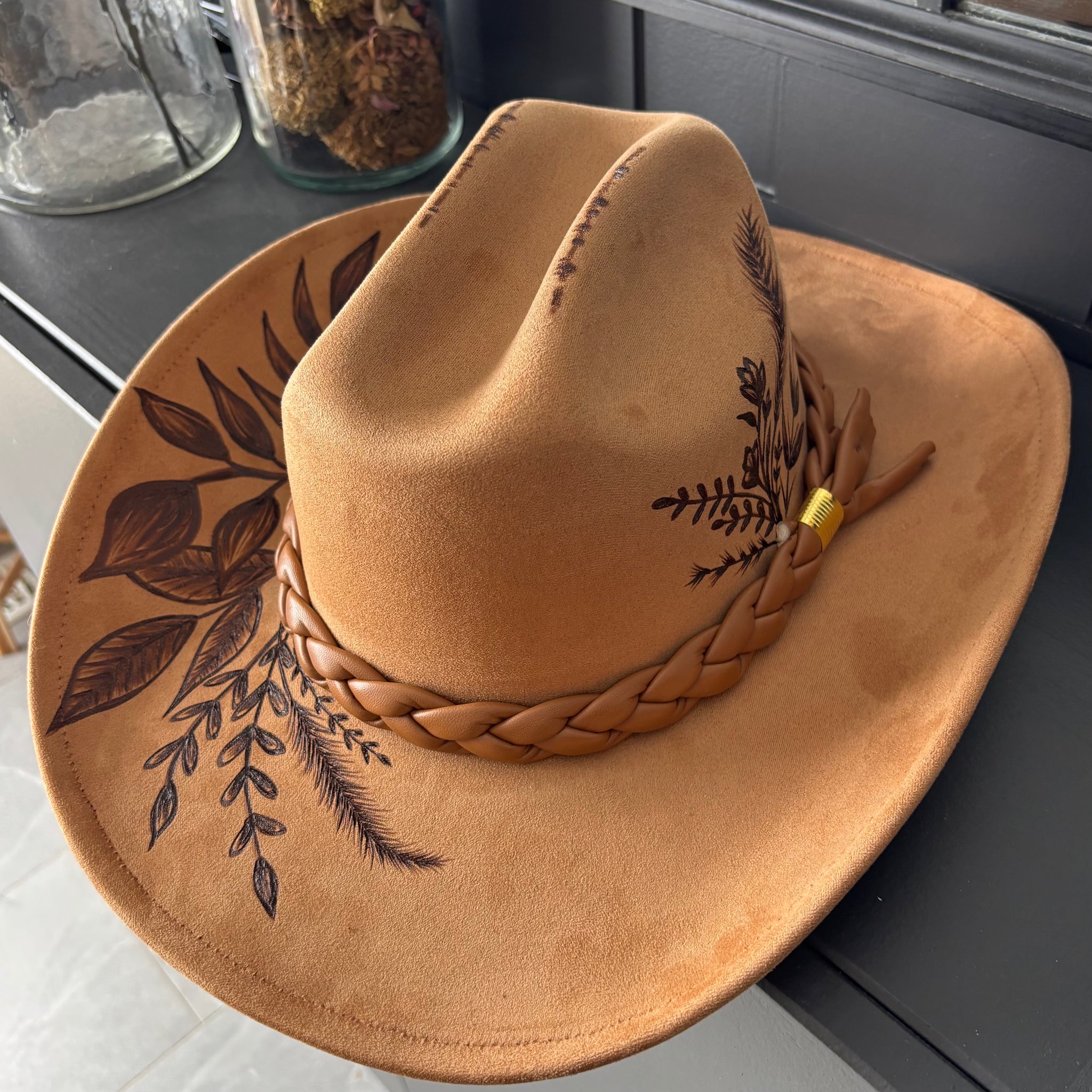 HAND BURNED HAT - "PRAIRIE BLOOM"