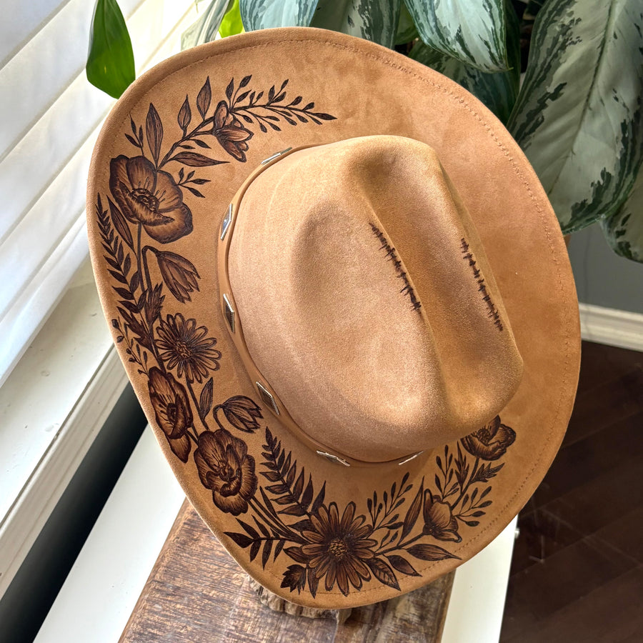HAND BURNED HAT - PRAIRIE BLOOM