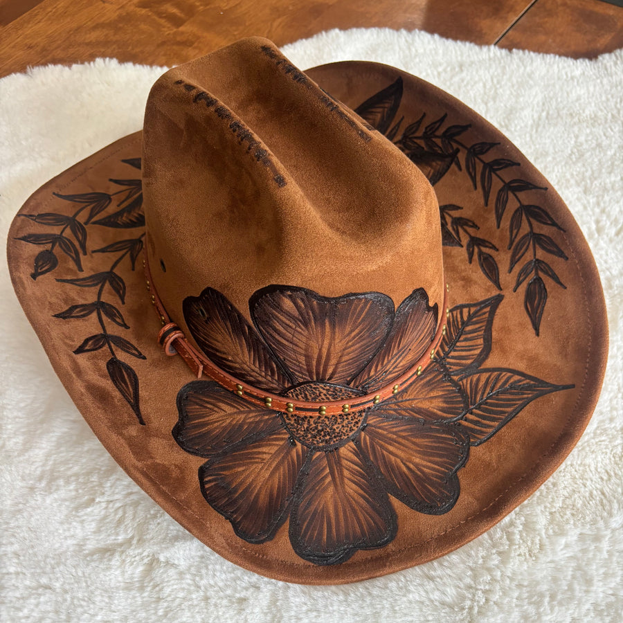 HAND BURNED HAT - "MISTY”