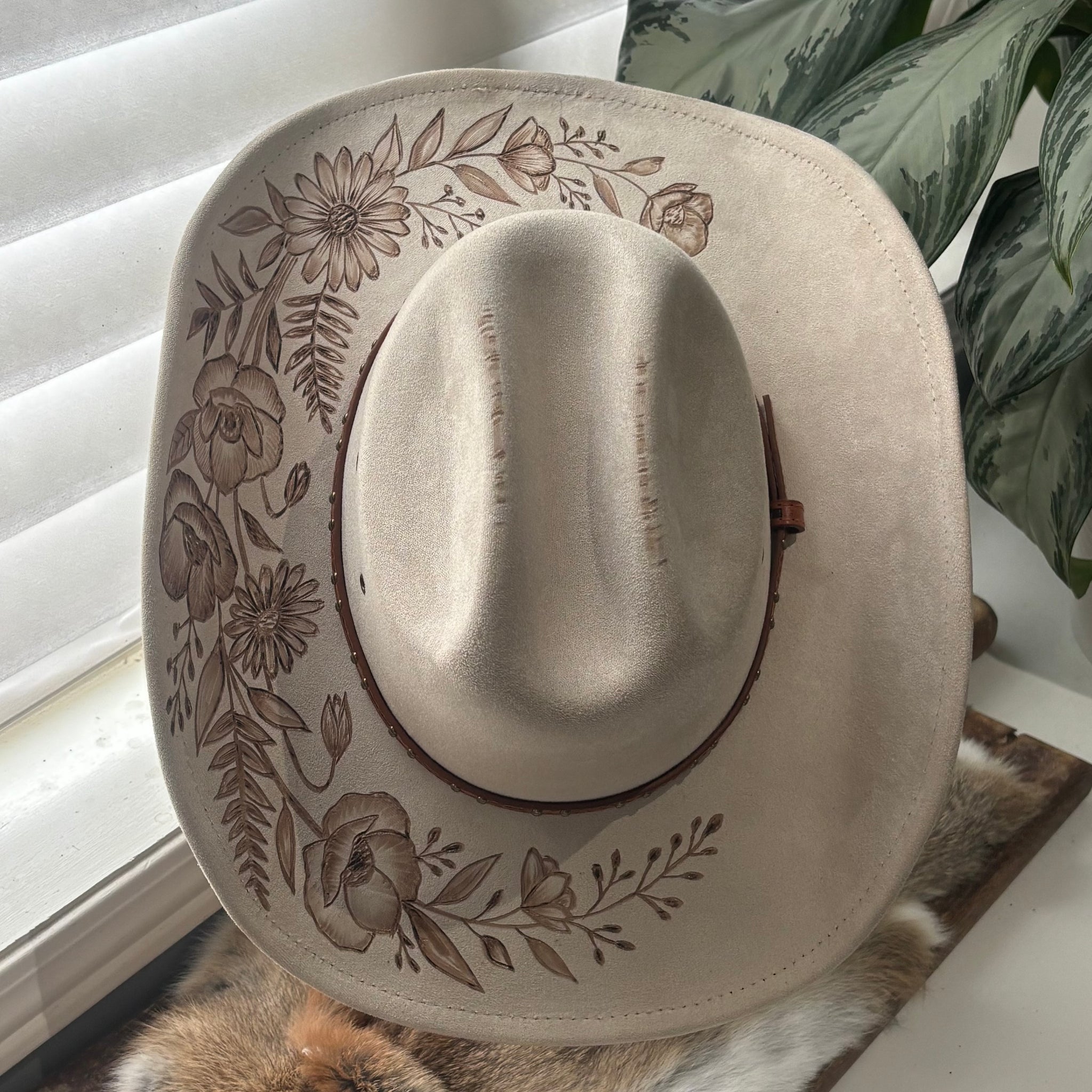 HAND BURNED HAT - "WHISPERING WILLOW"