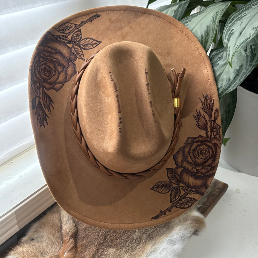 HAND BURNED HAT - "ROSE KISS”
