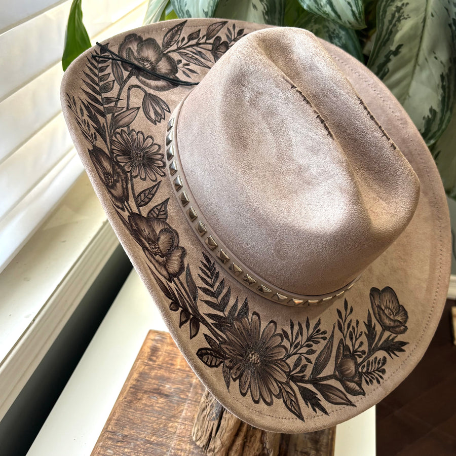 HAND BURNED HAT - WILD BLOSSOMS