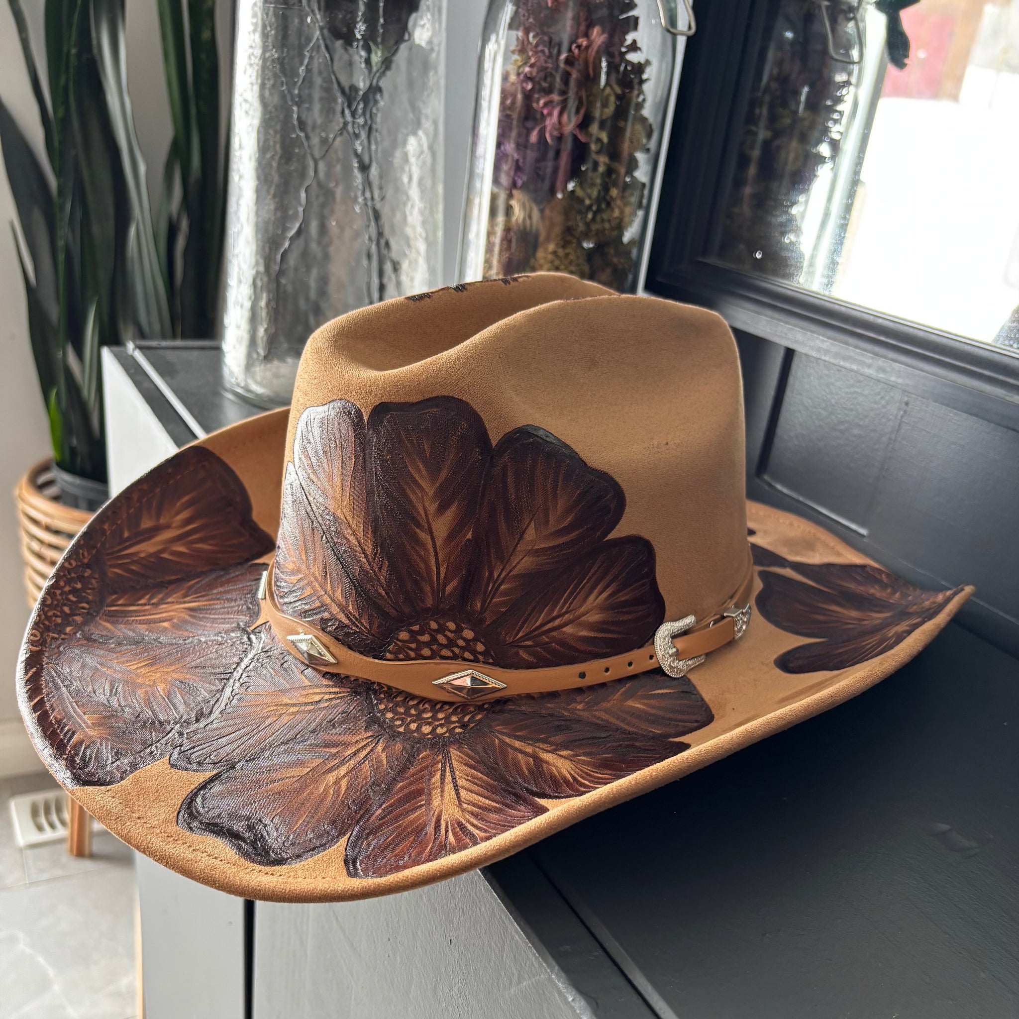 HAND BURNED HAT - "WHISPERING WILLOW"
