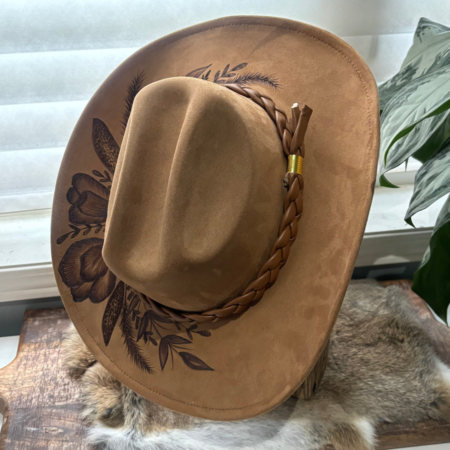 HAND BURNED HAT - PRAIRIE BLOOM