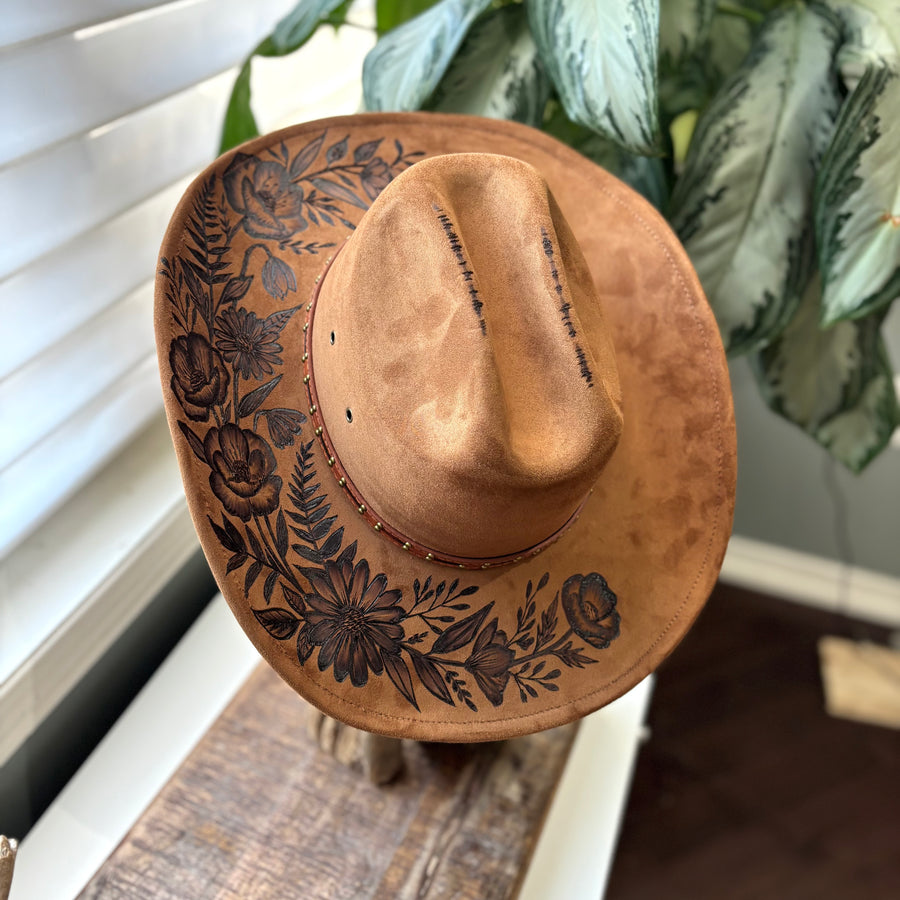 HAND BURNED HAT - WILD FLOWER MEADOW