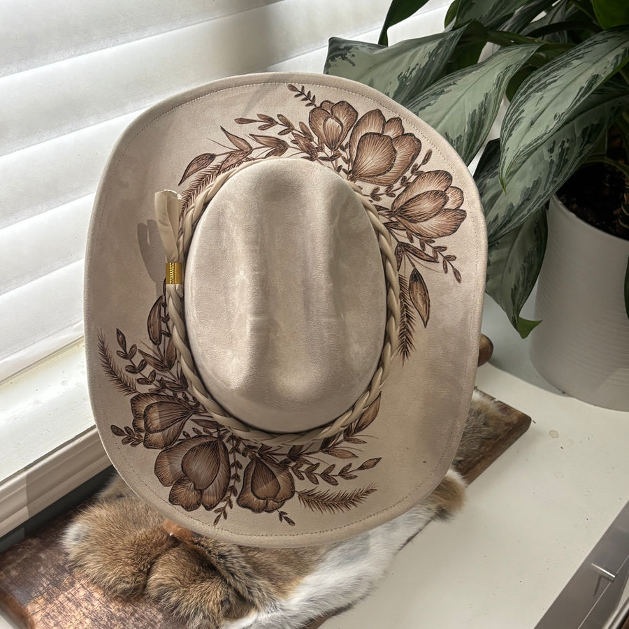 HAND BURNED HAT - "BLOOM"