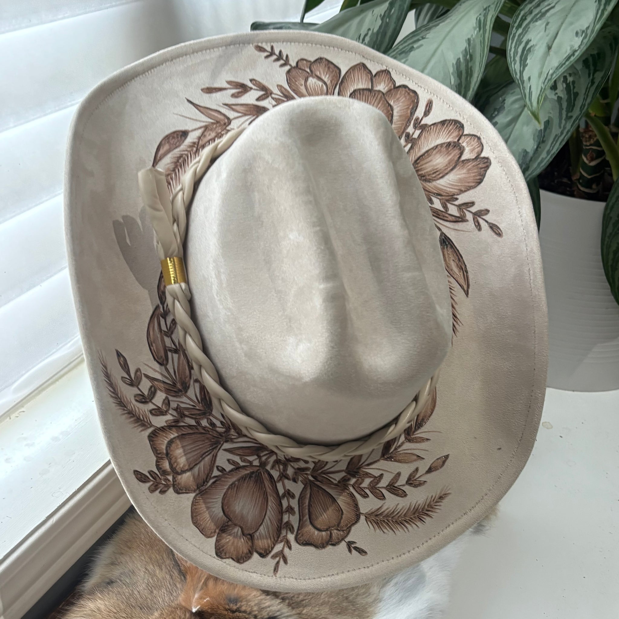 HAND BURNED HAT - "BLOOM"