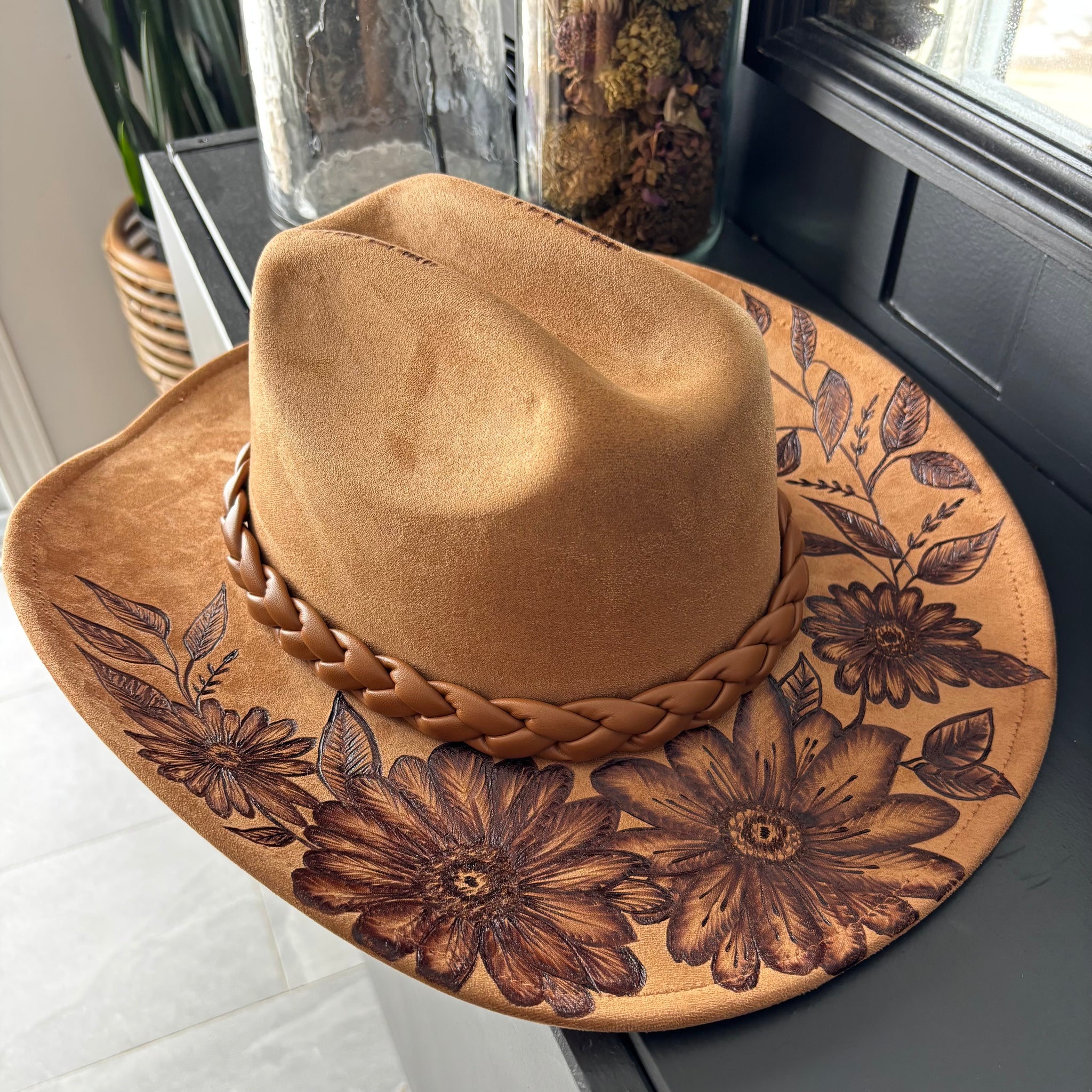 HAND BURNED HAT - "BLOOM"