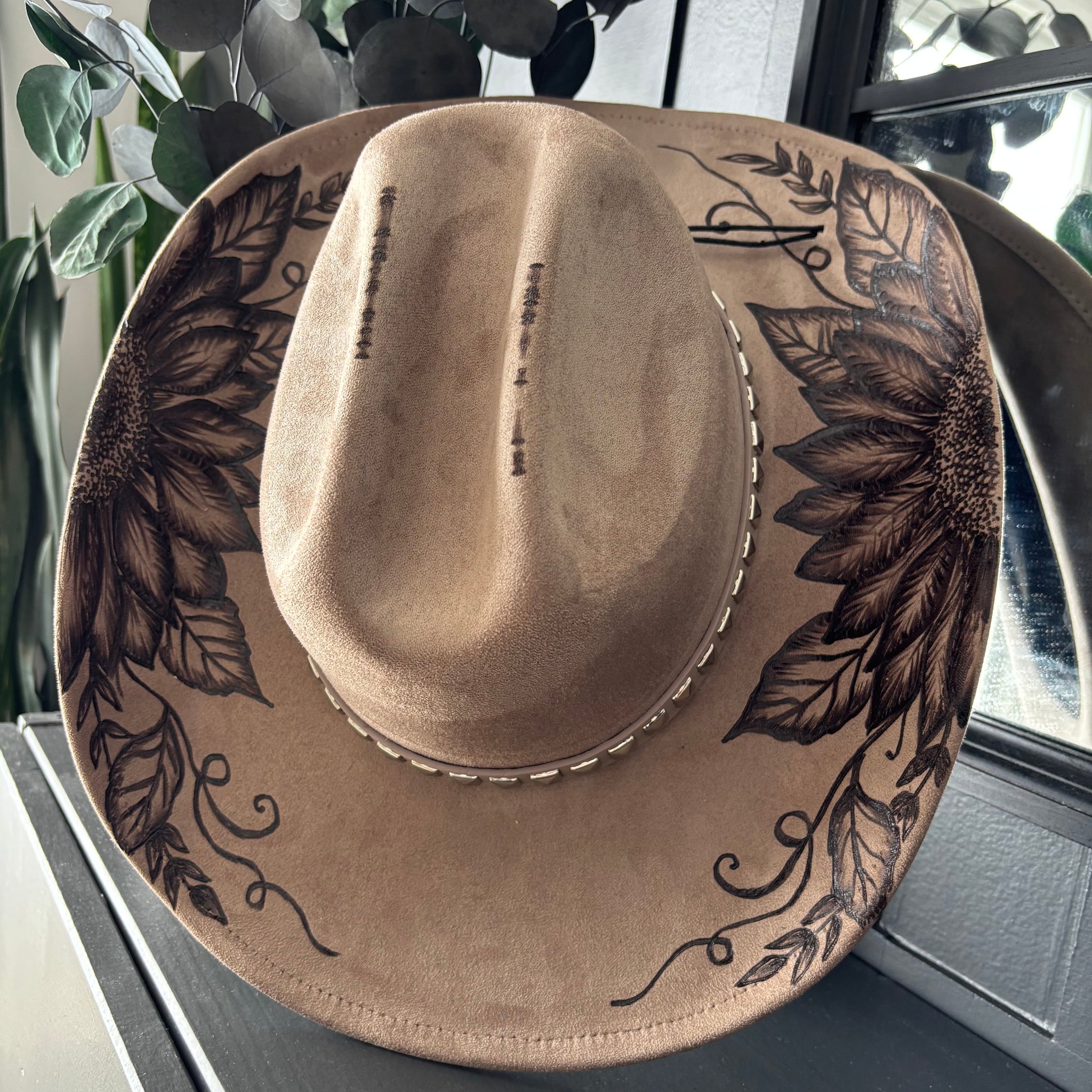 HAND BURNED HAT - "RUSTIC SUNFLOWER"