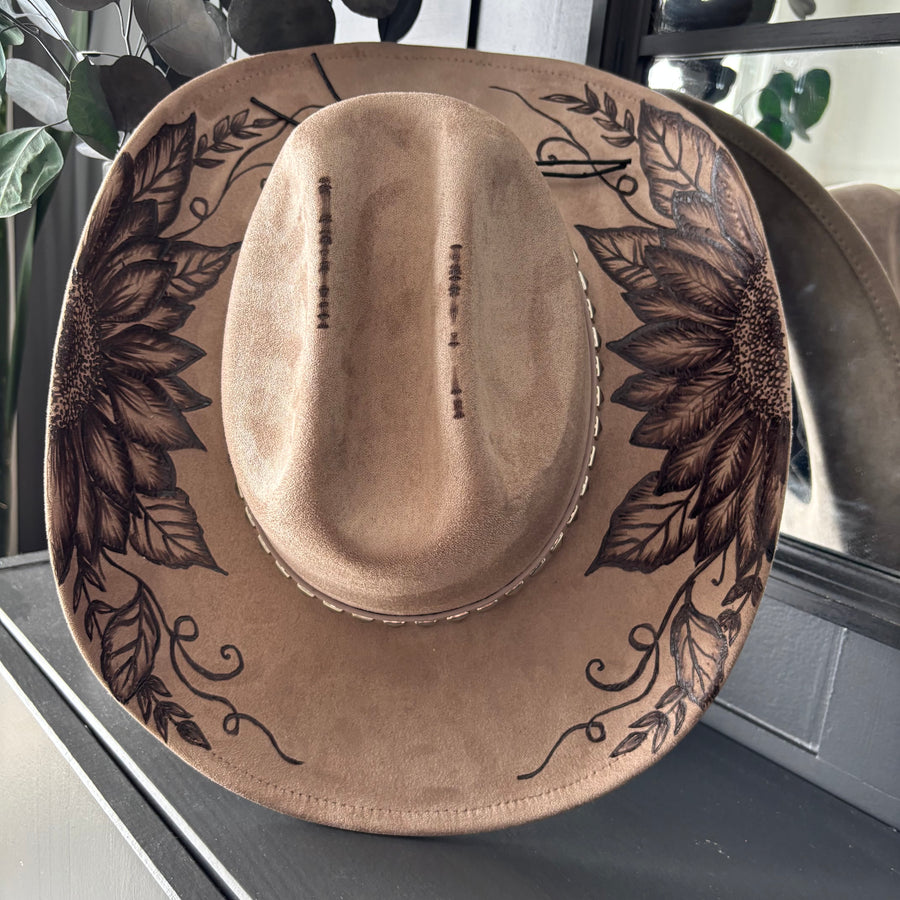 HAND BURNED HAT - "RUSTIC SUNFLOWER"