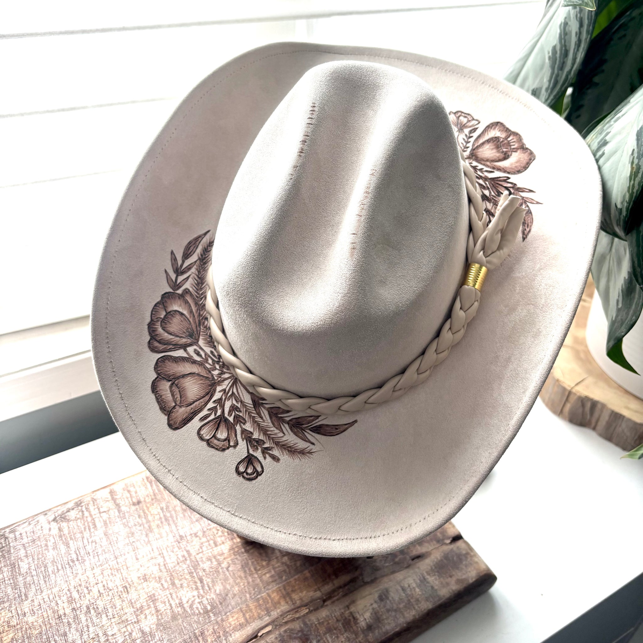 HAND BURNED HAT - "WHISPERING WILLOW"