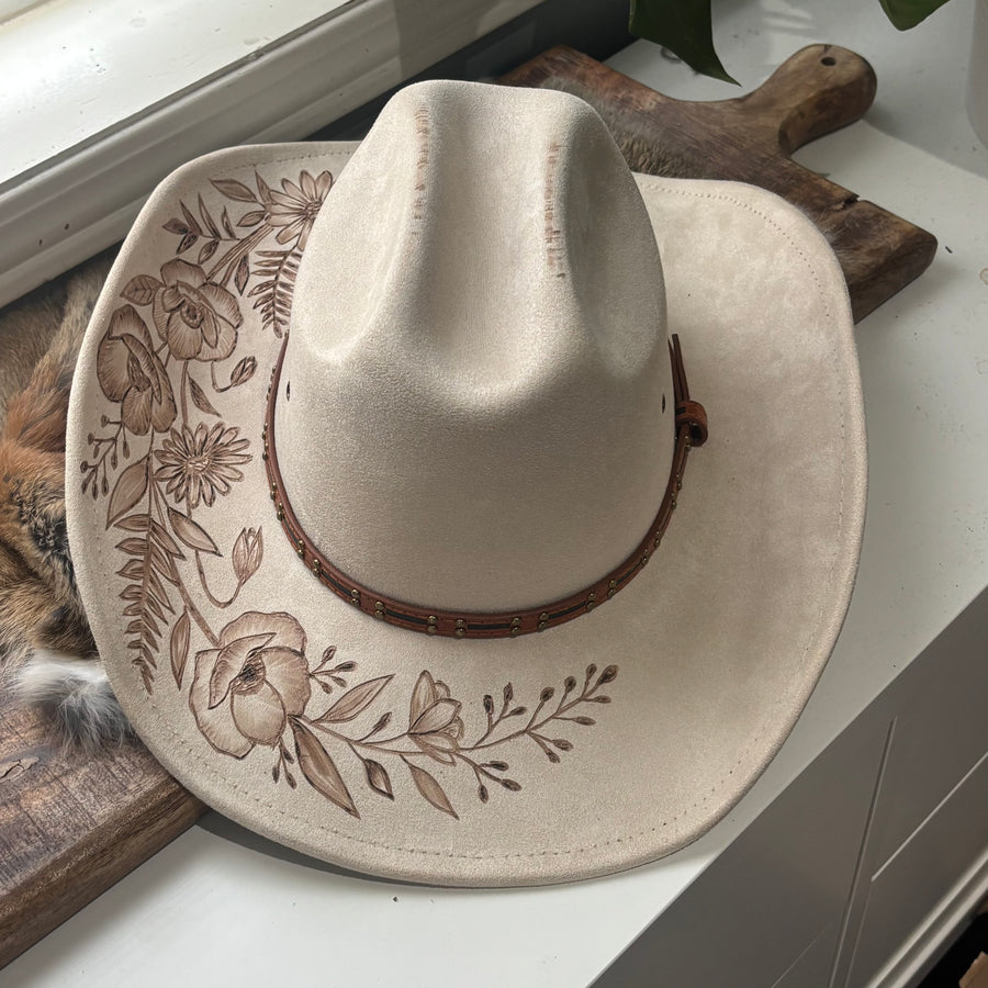 HAND BURNED HAT - "WHISPERING WILLOW"