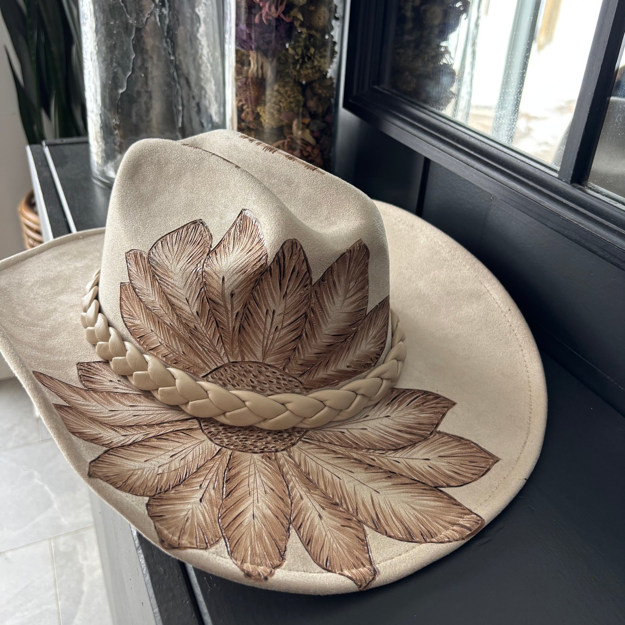 HAND BURNED HAT - "SUNFLOWER RIDGE"
