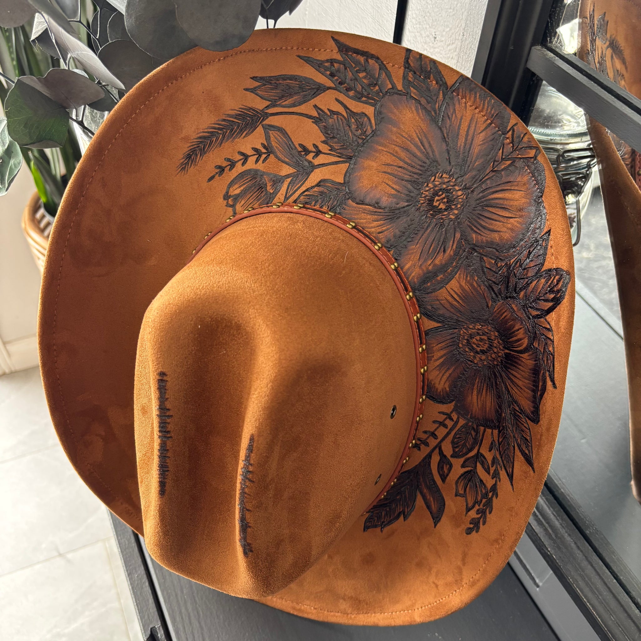 HAND BURNED HAT - "CARLY"