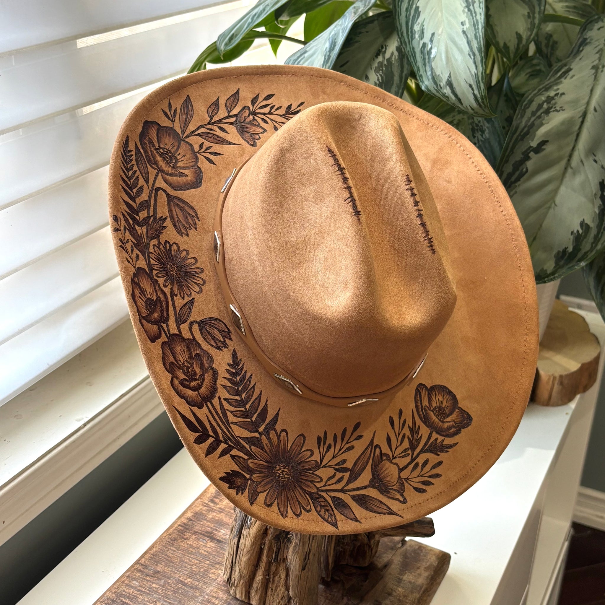 HAND BURNED HAT - PRAIRIE BLOOM