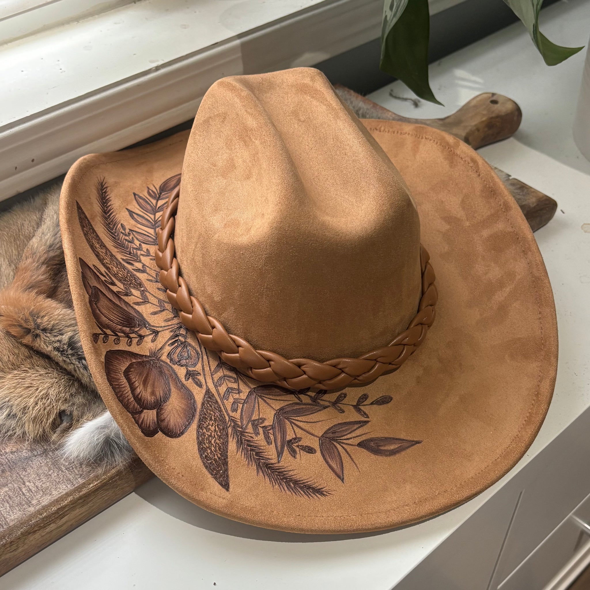 HAND BURNED HAT - PRAIRIE BLOOM