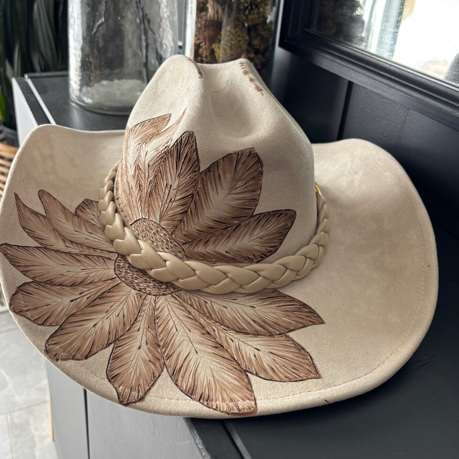 HAND BURNED HAT - "SUNFLOWER RIDGE"