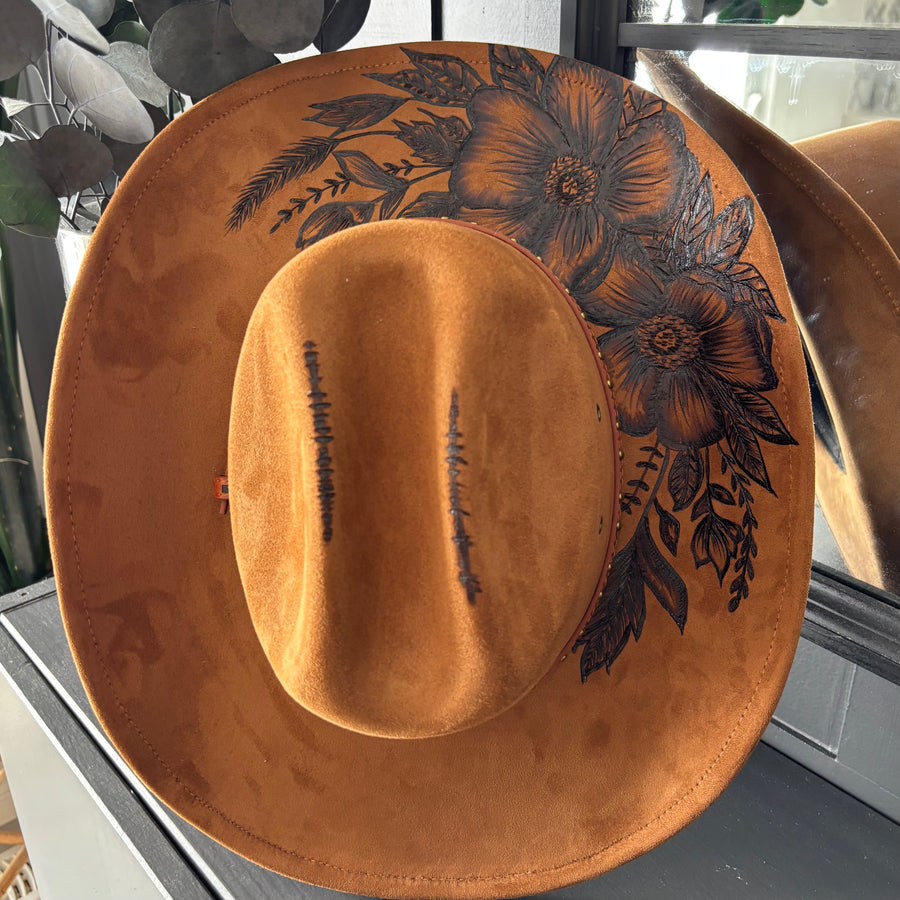 HAND BURNED HAT - "CARLY"