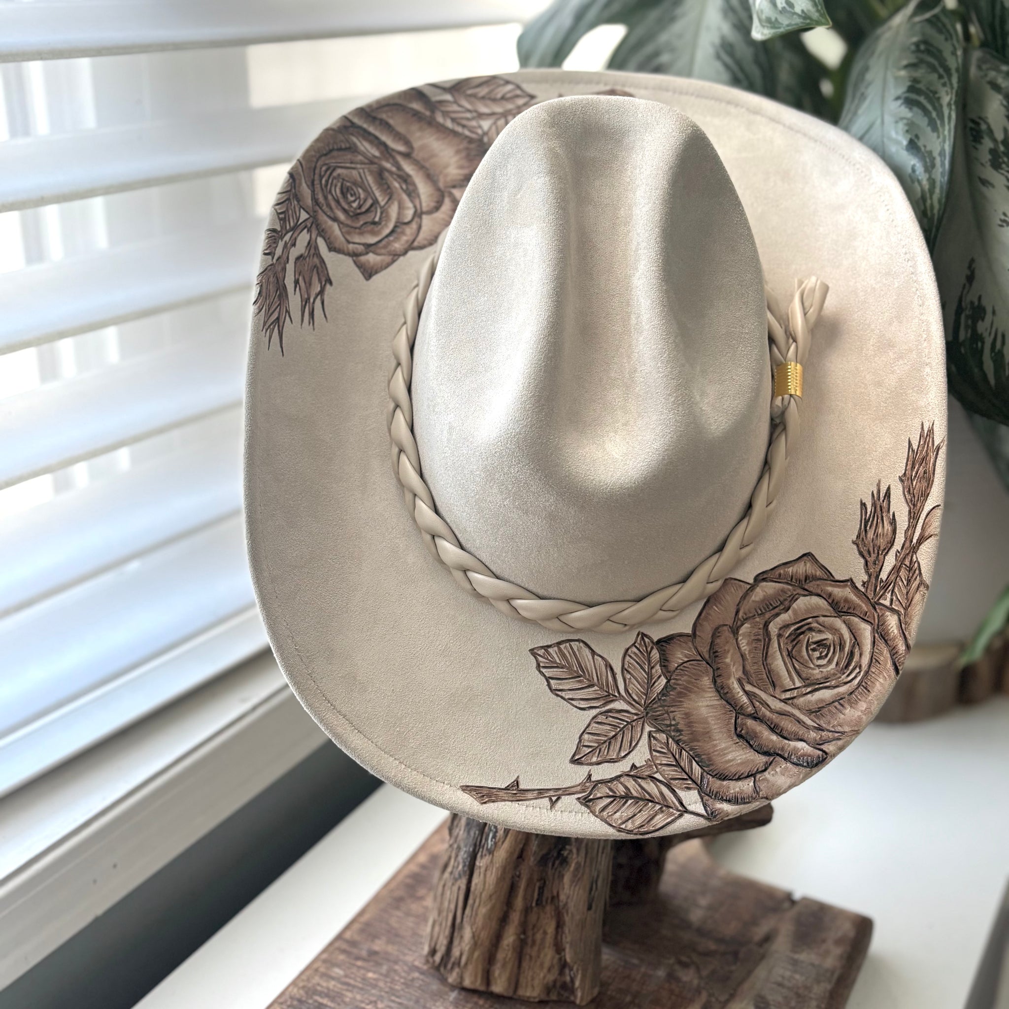 HAND BURNED HAT - "ROSE”