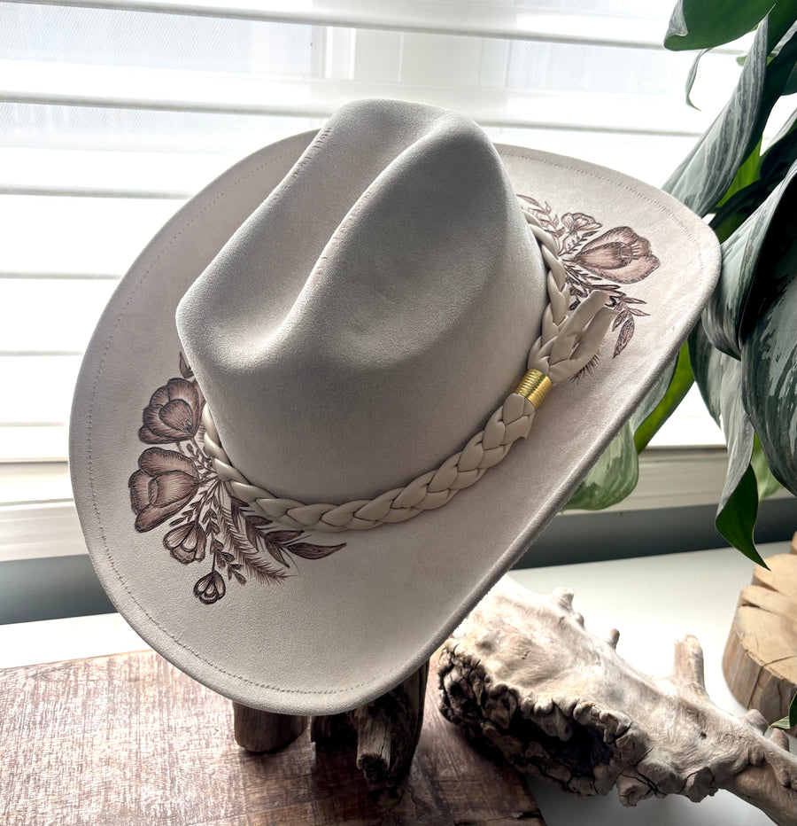 HAND BURNED HAT - "WHISPERING WILLOW"