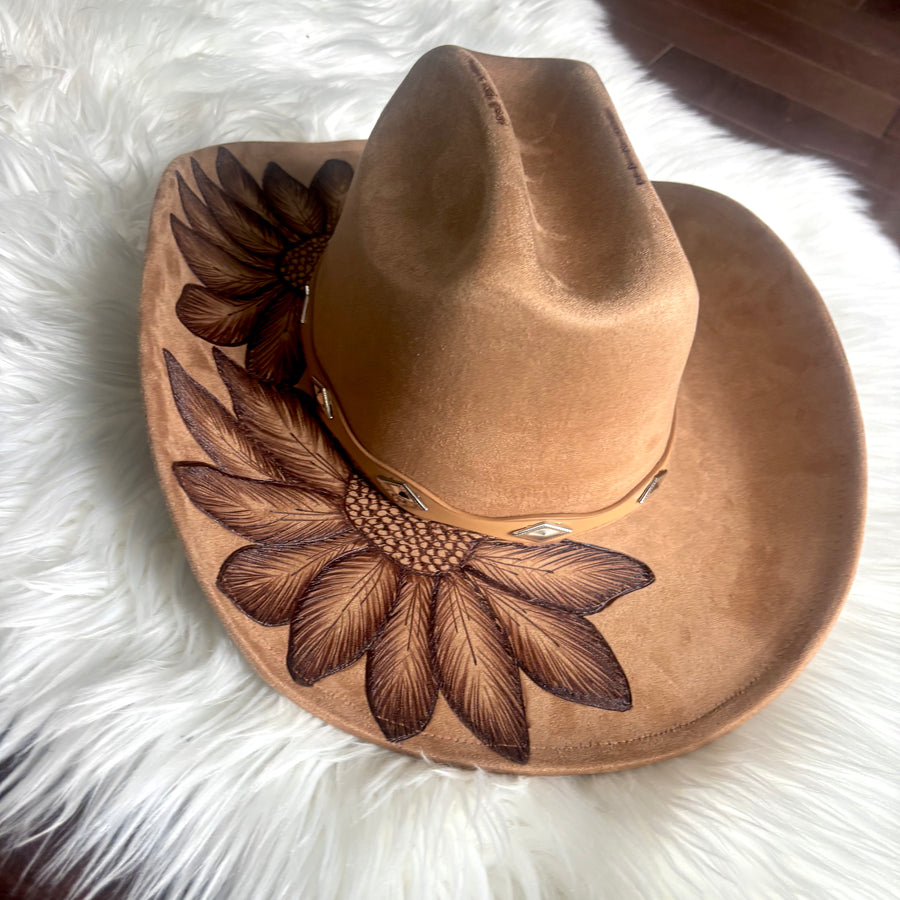 HAND BURNED HAT - "SUNFLOWER”