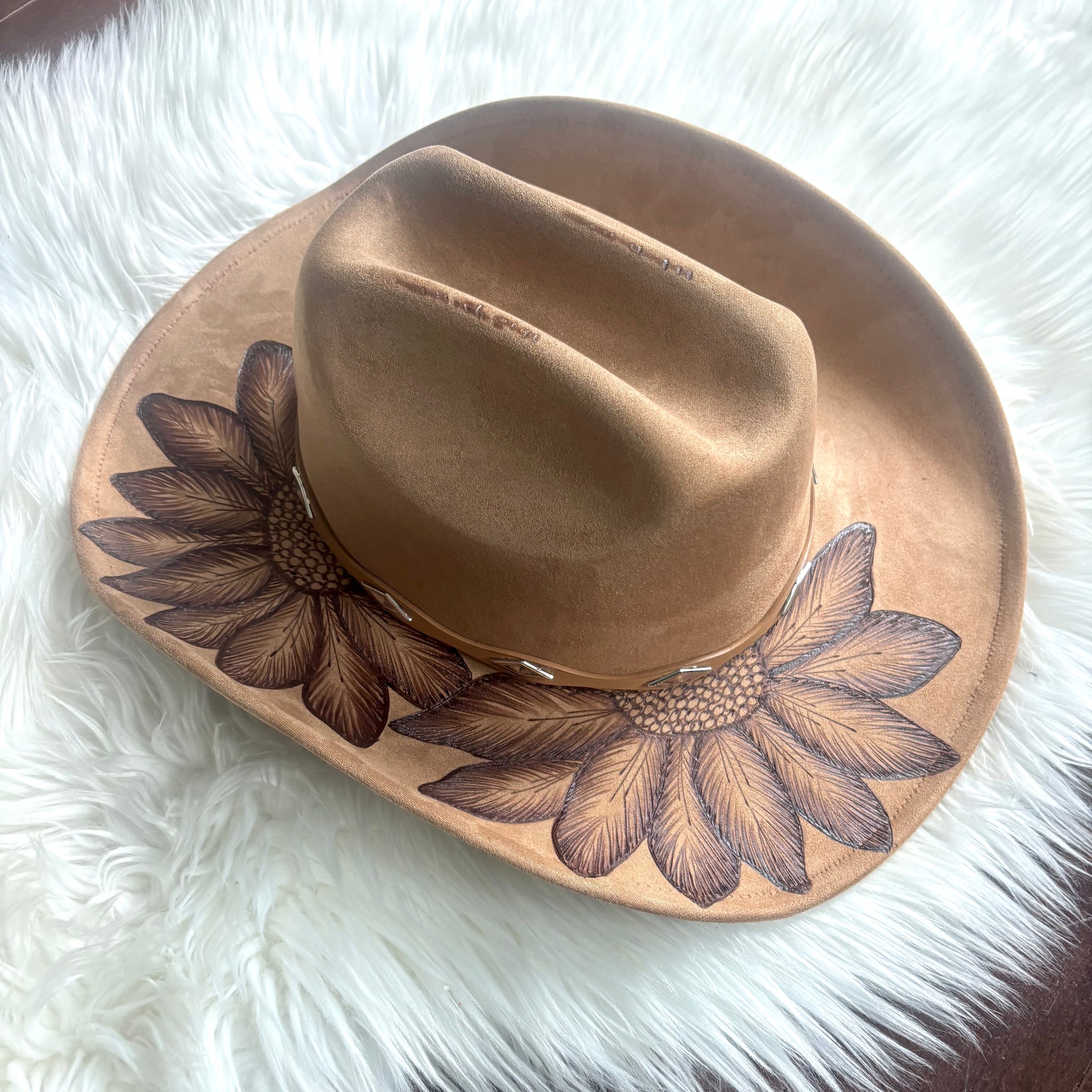 HAND BURNED HAT - "SUNFLOWER”