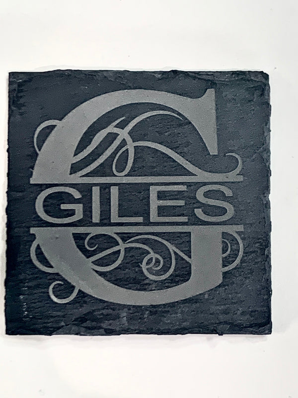 LASER ENGRAVED CUSTOM MONOGRAM SLATE COASTER PACK - Contagious Designs
