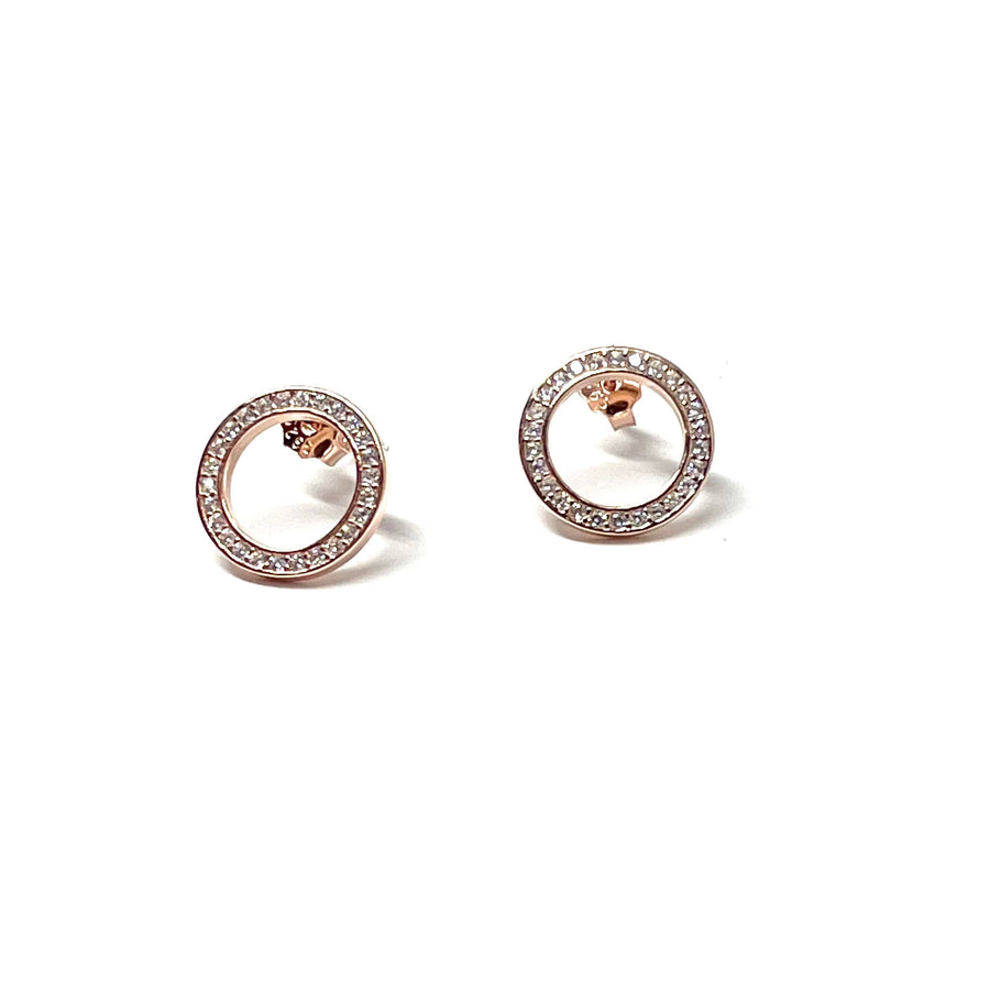 11mm Rose Gold & CZ Circle Earrings