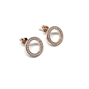 11mm Rose Gold & CZ Circle Earrings