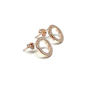 11mm Rose Gold & CZ Circle Earrings