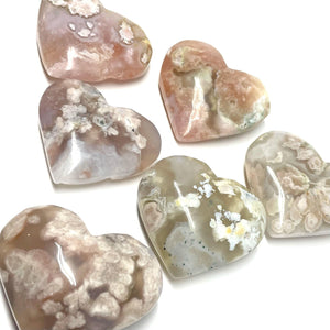 Flower Agate Tumbled Heart Stone