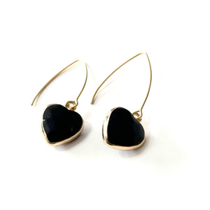 Black Onyx Faceted Heart Gold Earrings