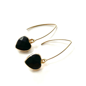 Black Onyx Faceted Heart Gold Earrings