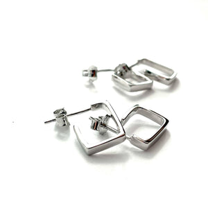 Silver 4-Sided Rectangular Stud Earrings
