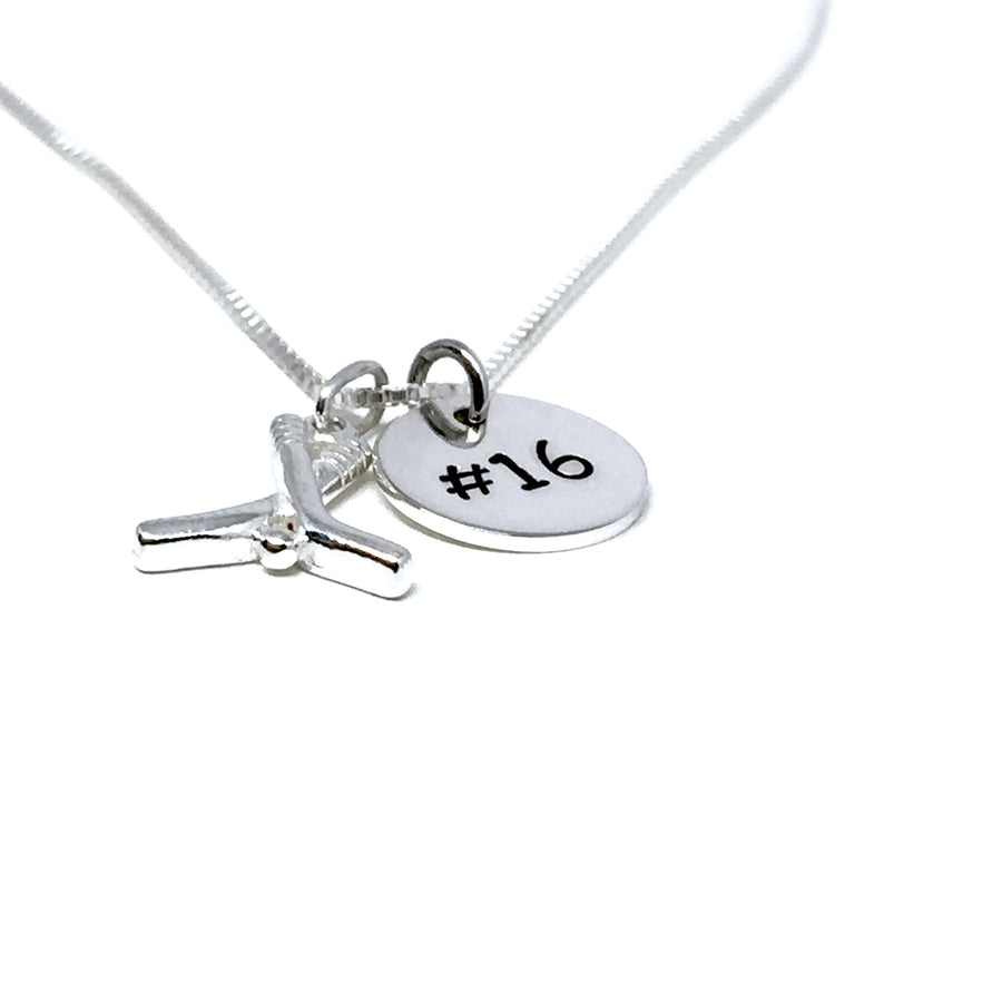 STERLING SILVER HOCKEY CHARM NECKLACE WITH CUSTOM NUMBER TAG