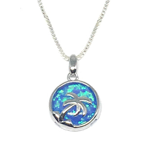 Silver & Blue Opal Palm Tree Vacation Necklace