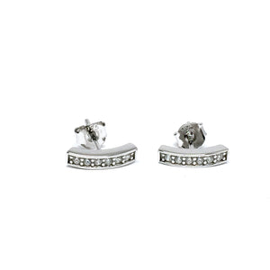 CURVED BAR SILVER & CUBIC ZIRCONIA EARRINGS