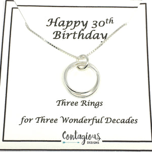 30th Birthday Sterling Silver Three Ring Necklace