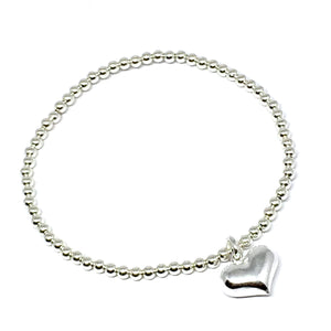 3mm Sterling Silver Puffed Heart Charm Bracelet