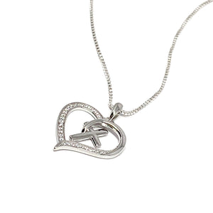 Sterling Silver Cubic Heart and Cross Necklace