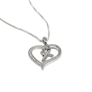 Sterling Silver Cubic Heart and Cross Necklace