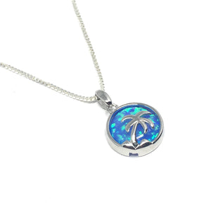 Silver & Blue Opal Palm Tree Vacation Necklace