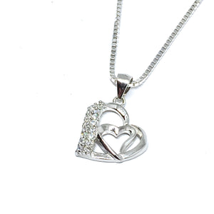 STERLING SILVER & CUBIC ZIRCONIA DOUBLE HEART NECKLACE