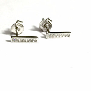 STERLING SILVER STRAIGHT BAR CUBIC ZIRCONIA EARRINGS