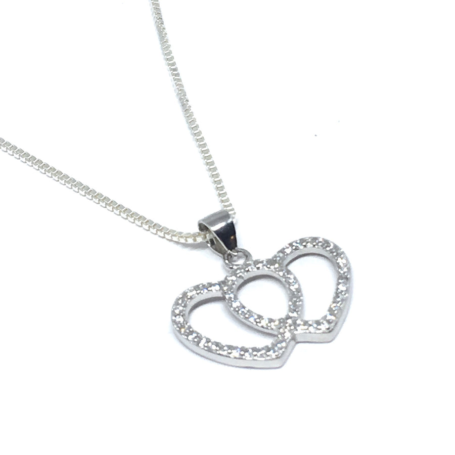 Sterling Silver & Cubic Together Forever Interlocking Heart Necklace